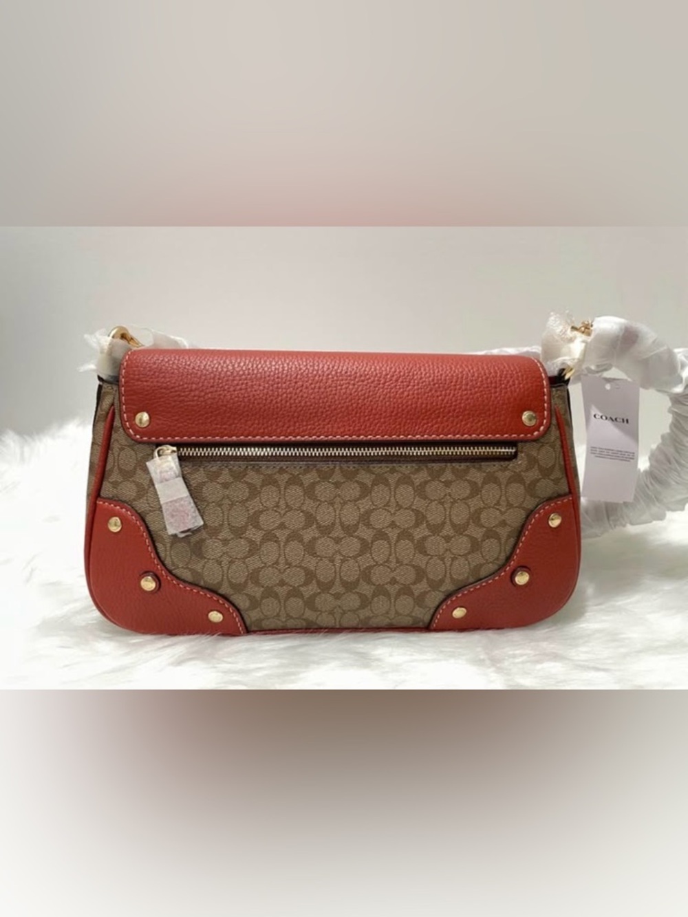 COACH MILLIE Shoulder Bag in Colorblock Signature Canvas Khaki Terracotta - Picture 2 of 10